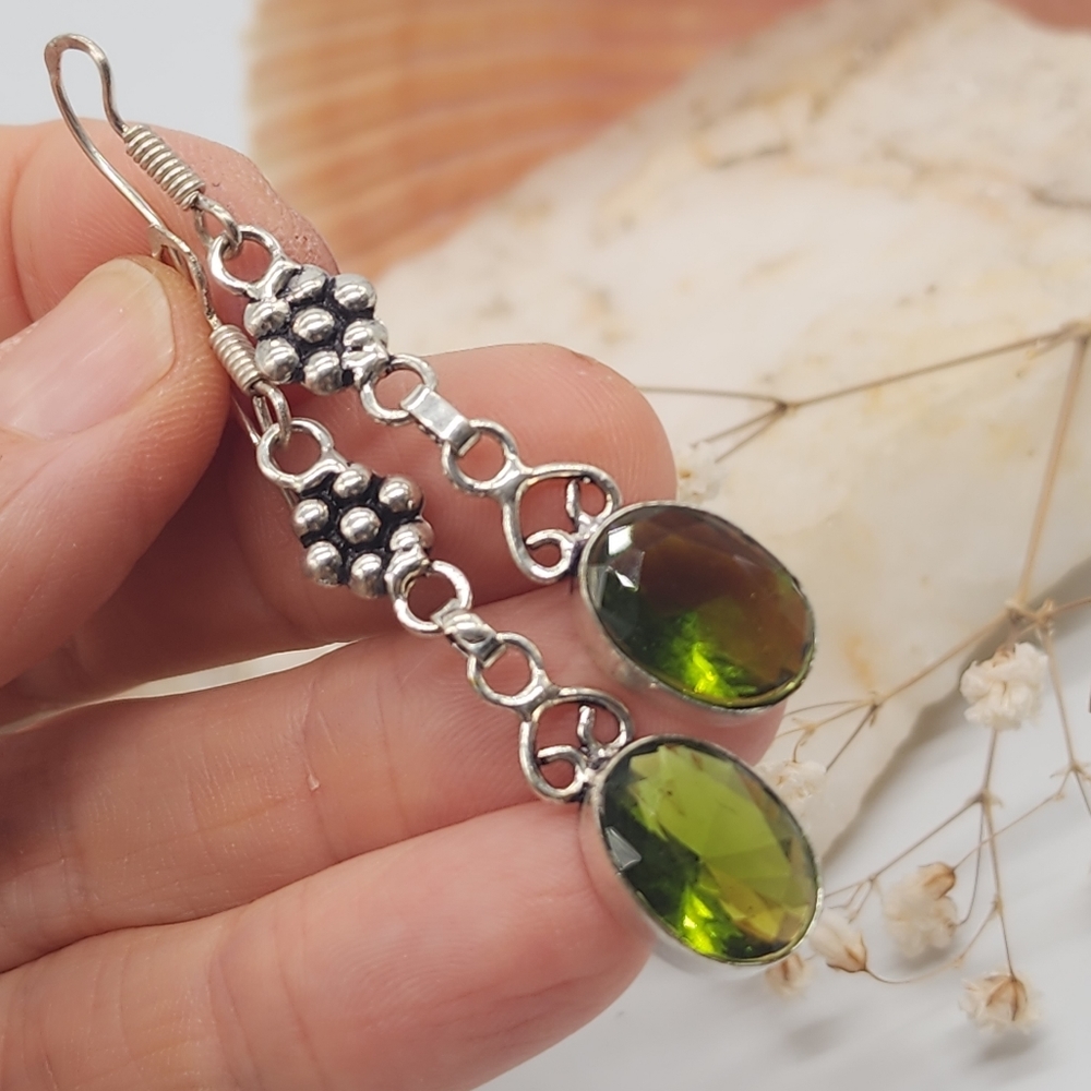 Natural Peridot Stones Silver 925 Earrings
